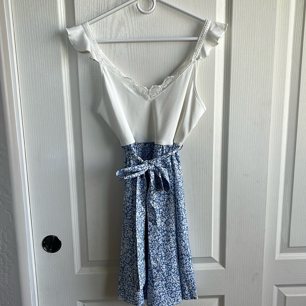 SHEIN Blue and White Floral Dress